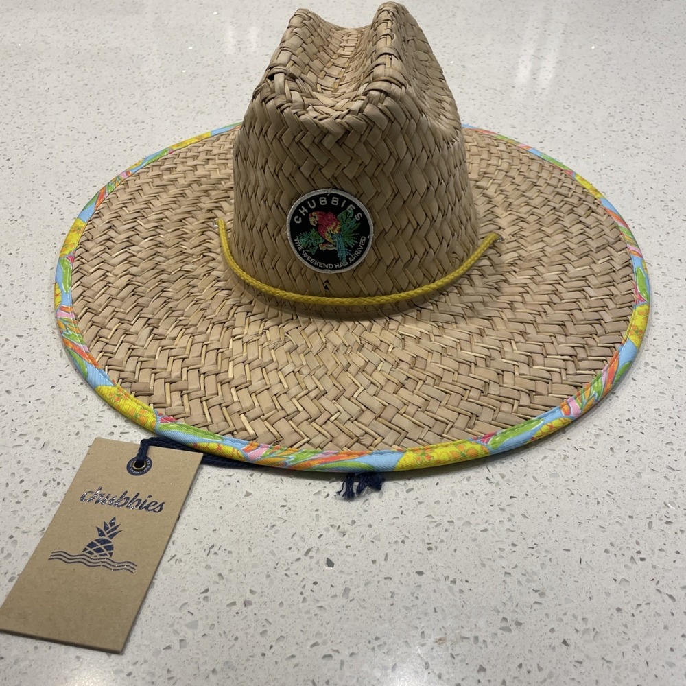 Chubbies Unisex Floral Straw Hat Wide Brim Beach Hat "the hooligan" sun NWT OS